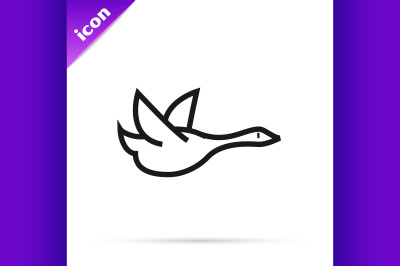 Black line Flying duck icon isolated on white background.  Vector Illu