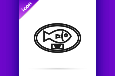 Black line Fish trophy hanging on the board icon isolated on white bac