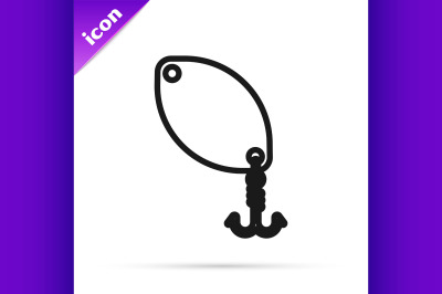 Black line Fishing spoon icon isolated on white background. Fishing ba