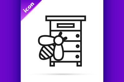 Black line Hive for bees icon isolated on white background. Beehive sy