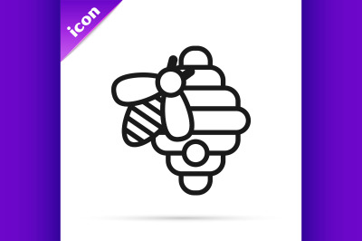 Black line Hive for bees icon isolated on white background. Beehive sy