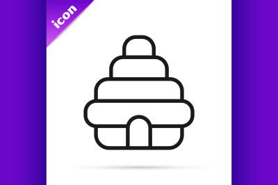 Black line Hive for bees icon isolated on white background. Beehive sy