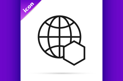 Black line Honeycomb map of the world icon isolated on white backgroun