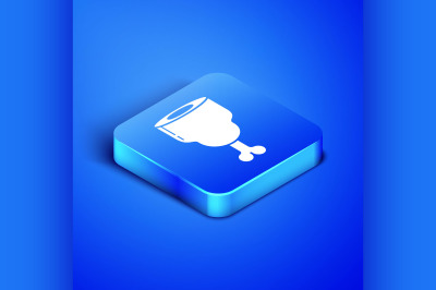 Isometric Chicken leg icon isolated on blue background. Chicken drumst