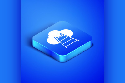 Isometric Ladder leading to cloud icon isolated on blue background. St