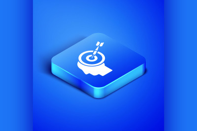 Isometric Head hunting concept icon isolated on blue background. Busin