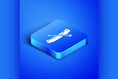 Isometric Rafting boat icon isolated on blue background. Inflatable bo