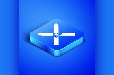 Isometric Ski and sticks icon isolated on blue background. Extreme spo