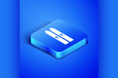 Isometric Ski and sticks icon isolated on blue background. Extreme spo