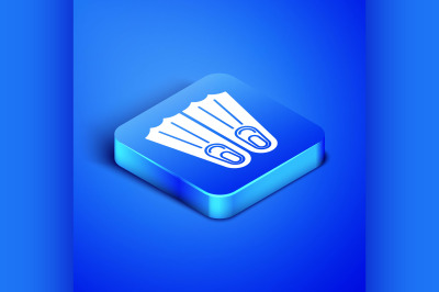 Isometric Rubber flippers for swimming icon isolated on blue backgroun