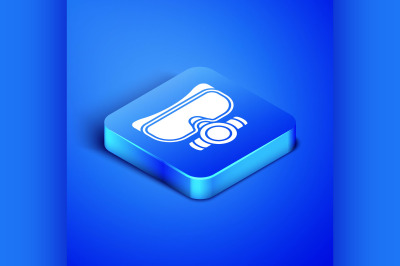 Isometric Diving mask icon isolated on blue background. Extreme sport.