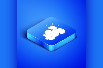 Isometric Sun and cloud weather icon isolated on blue background. Blue