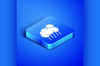 Isometric Cloud with rain and sun icon isolated on blue background. Ra