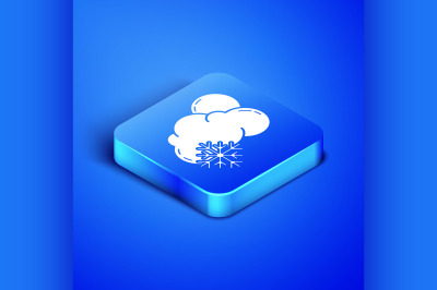 Isometric Cloud with snow and sun icon isolated on blue background. Cl