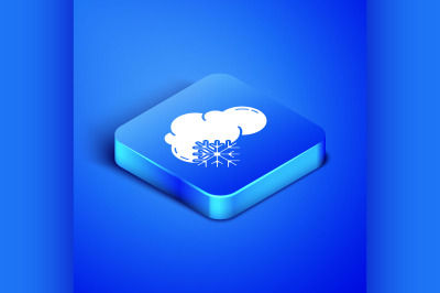 Isometric Cloud with snow icon isolated on blue background. Cloud with