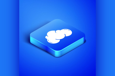 Isometric Cloud icon isolated on blue background. Blue square button.