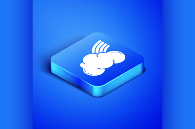 Isometric Rainbow with clouds icon isolated on blue background. Blue s