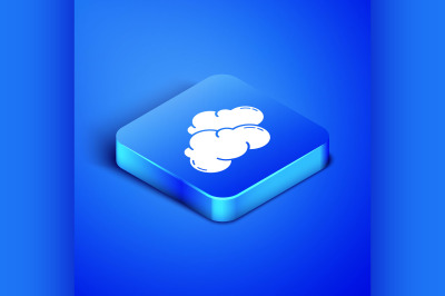 Isometric Cloud icon isolated on blue background. Blue square button.