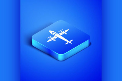 Isometric Old retro vintage plane icon isolated on blue background. Fl