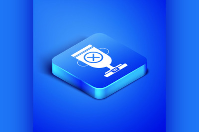 Isometric Award cup icon isolated on blue background. Winner trophy sy