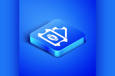 Isometric American Football ticket icon isolated on blue background. B