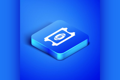 Isometric American Football ticket icon isolated on blue background. B