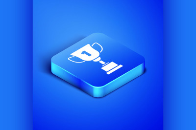 Isometric Award cup icon isolated on blue background. Winner trophy sy