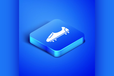 Isometric Soccer or football shoes with spikes icon isolated on blue b