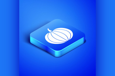 Isometric Pumpkin icon isolated on blue background. Happy Halloween pa