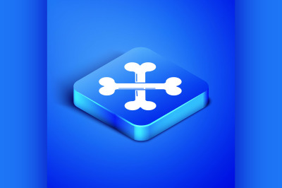 Isometric Crossed bones icon isolated on blue background. Pets food sy