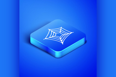 Isometric Spider web icon isolated on blue background. Cobweb sign. Ha