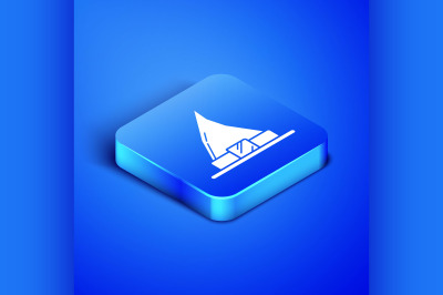 Isometric Witch hat icon isolated on blue background. Happy Halloween