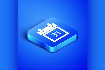 Isometric Calendar with Halloween date 31 october icon isolated on blu