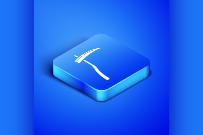 Isometric Scythe icon isolated on blue background. Happy Halloween par