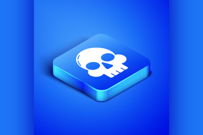 Isometric Skull icon isolated on blue background. Happy Halloween part