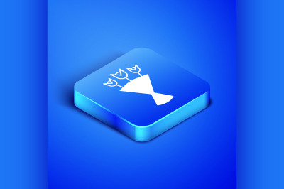 Isometric Bouquet of flowers icon isolated on blue background. Blue sq