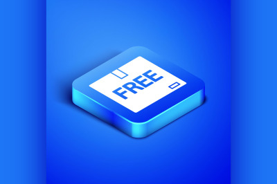 Isometric Cardboard box with free symbol icon isolated on blue backgro