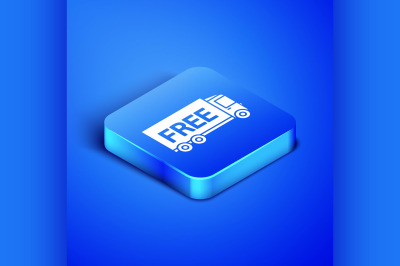 Isometric Free delivery service icon isolated on blue background. Free