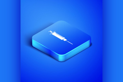 Isometric Syringe icon isolated on blue background. Syringe for vaccin