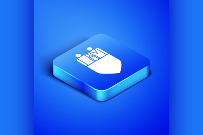 Isometric Family insurance with shield icon isolated on blue backgroun