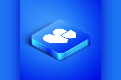 Isometric Heart with shield icon isolated on blue background. Love sym