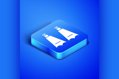 Isometric Rubber flippers for swimming icon isolated on blue backgroun