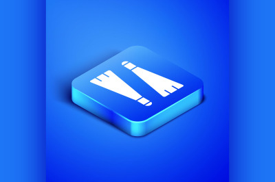 Isometric Rubber flippers for swimming icon isolated on blue backgroun