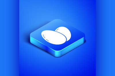 Isometric Chicken egg icon isolated on blue background. Blue square bu