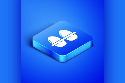 Isometric Chicken egg in box icon isolated on blue background. Blue sq