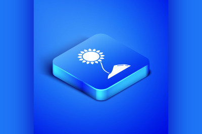 Isometric Sunflower icon isolated on blue background. Blue square butt