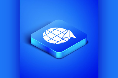 Isometric Location on the globe icon isolated on blue background. Worl
