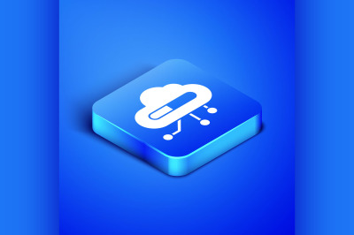 Isometric Internet of things icon isolated on blue background. Cloud c