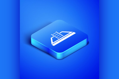 Isometric Swimming pool with ladder icon isolated on blue background.