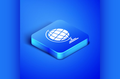 Isometric Earth globe icon isolated on blue background. Blue square bu